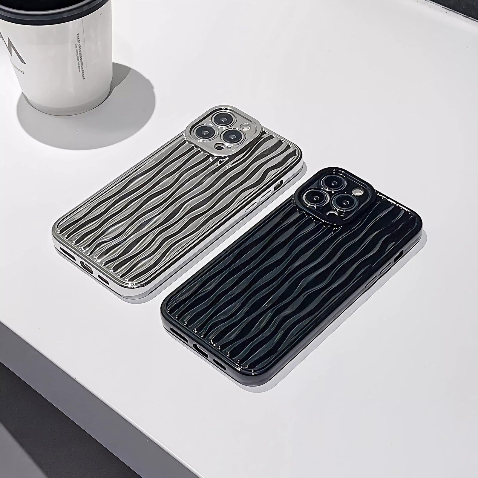 for iPhone 13 Pro Max Case Wavy Water Ripple Pattern, Cute Curly Wave Sparkly Luxury Silicone Soft Shockproof Protective Phone Case Cover for Women Girls (Silver, iPhone 13 Pro Max) - Image 4